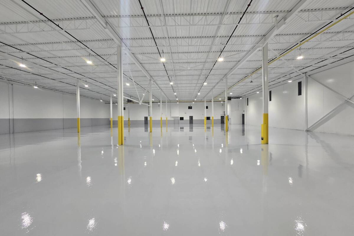 20000 sqft. 17000 sqft canadian grey epoxy top coat & 3000 sqft 400 grit polished. 2265 Midland Ave Mississauga.